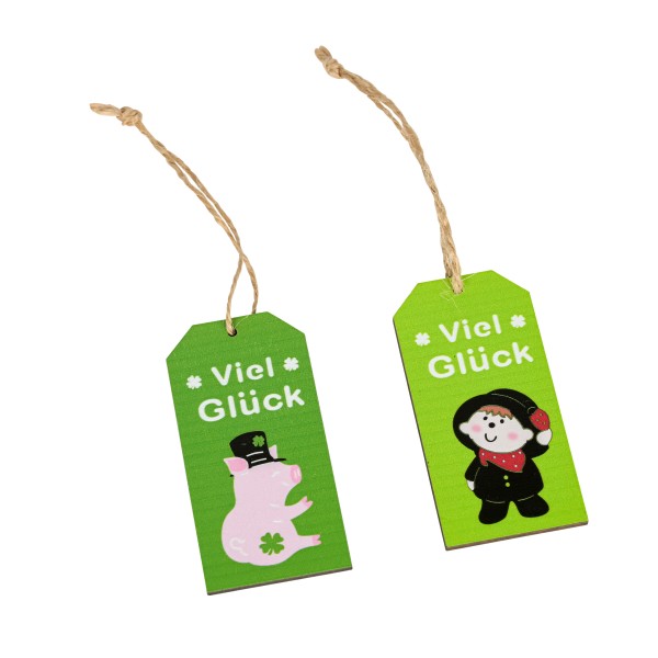 Hängeschildchen Silvester, Btl/16 St sort, Viel Glück , 3.5x7 cm, grün