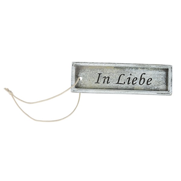 Poly Schild in Liebe mit Hänger 10x3cm, grau antik