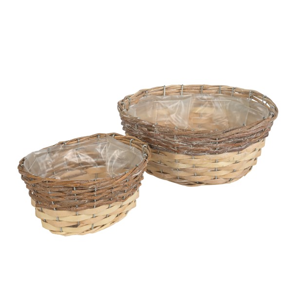 Rattan Pflanzschale Set/2 natur/braun oval, 22x16xH10/27x21xH12cm