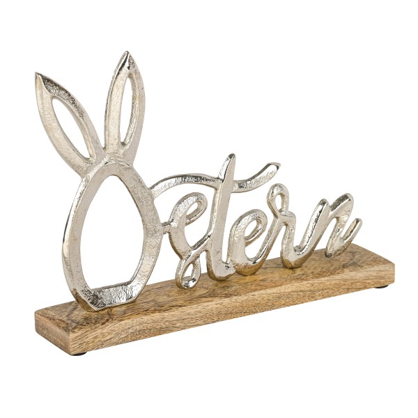 Schriftzug Ostern, 26x18x5cm, Aluguss auf Holzbase