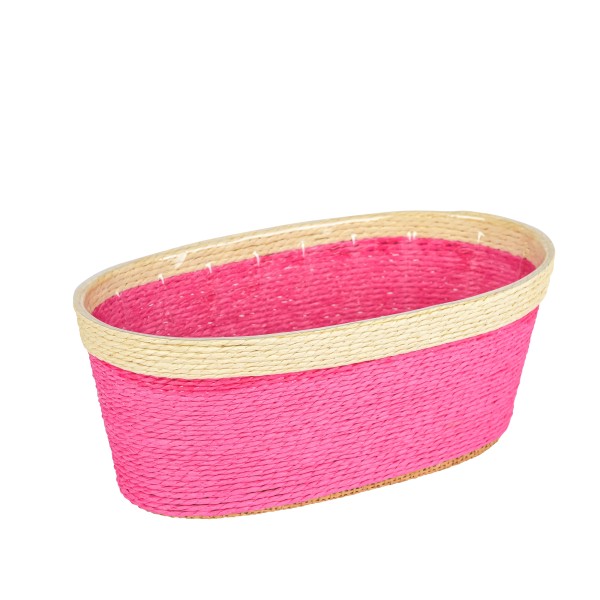 Kordel-Korb, Schale oval mit Naturrand, pink, 24x12xh10cm,mit Kunststoffeinsatz