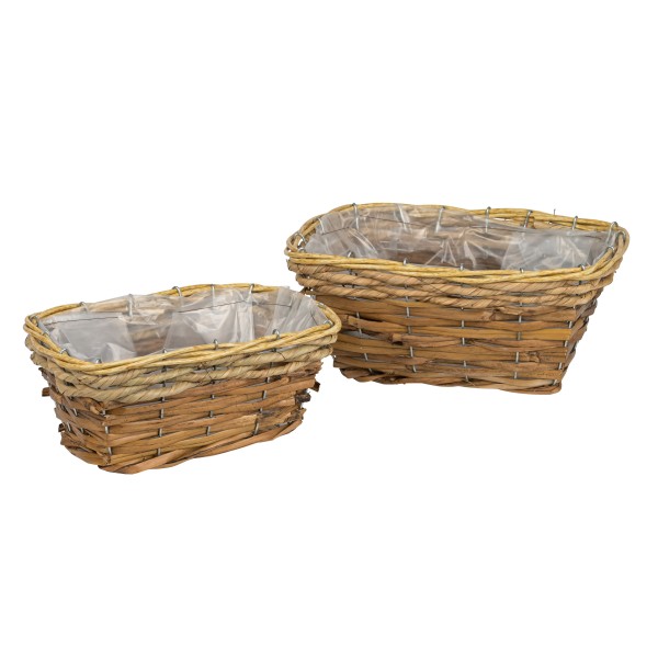 Rattan Korb natur mit hellem Rand rechteckig S/2, 27x19xh12/23x16xh9 cm