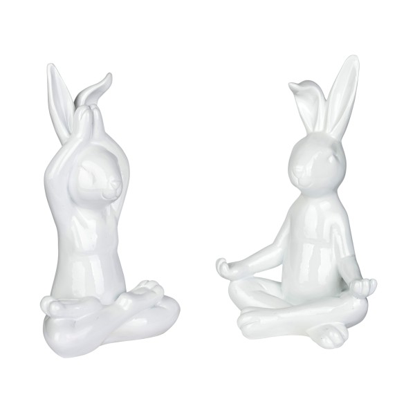 Poly-Joga-Hase, 2 Mod sortiert, 16x14x h26cm, weiß glänzend