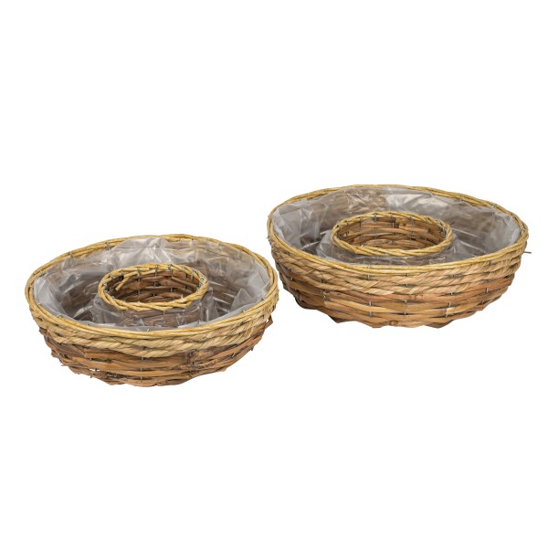 Rattan Pflanzring natur mit hellem Rand Set/2, 35xh10/30xh9 cm