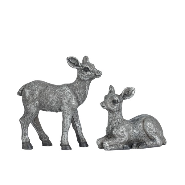 Poly-Bambi,stehend/liegend sortiert 5,3x2,5x4,5cm, silber grau-antik