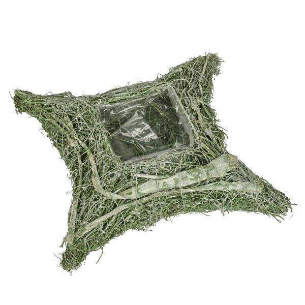 Weinreben/Rattan Pflanz-Kissen, D22 cm grün/weiß antik