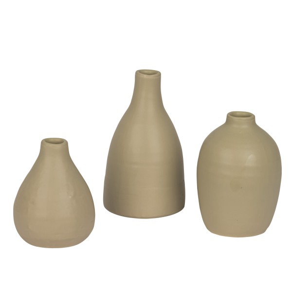 Keramik-Flaschen, 3 Modelle sortiert taupe matt, h.10/11/14 cm