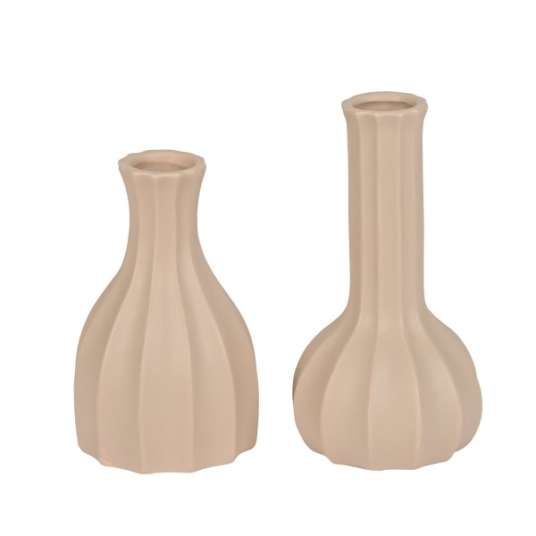 Keramik-Vase gewellt, 2 Modelle sortiert 9,5xh15/17,5cm, taupe matt glasiert