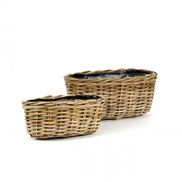 Rattan-Jardiniere oval Set/2 41x23x18/35x26x15cm