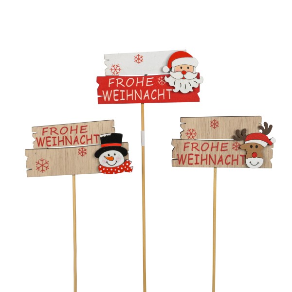 Holz-Stecker Frohe Weihnachten+schöne Weihnachtszeit sort., D8,5cm L35cm