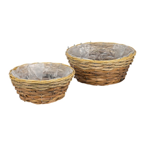 Rattan Korb natur mit hellem Rand rund Set/2, 27xh12,5/ 22xh10,5 cm