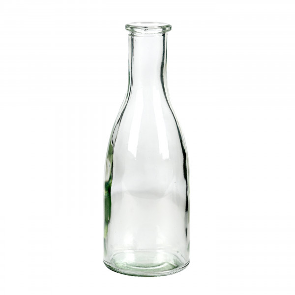 Glasflasche klar, schlanker Hals D 6,5xH 18,5cm, Flachenöffnung 2,2 cm