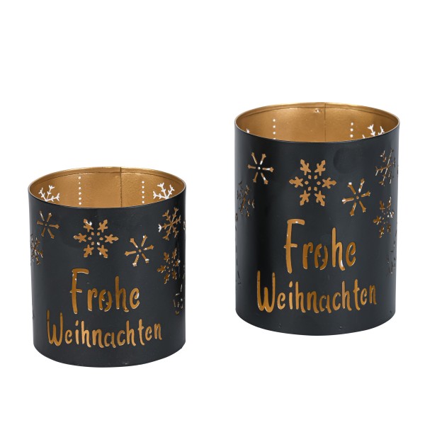 Windlicht Frohe Weihnachten , Metall schwarz-gold