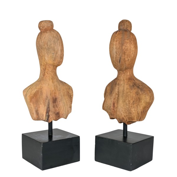 Holz-Büste Frau mit Dutt, 18x12x42cm, 2 Figuren sort, Mangoholz