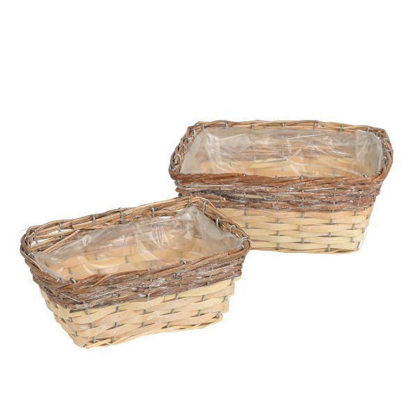 Rattan Pflanzkorb Set/2 natur/braun eckig, 23x15xH10/27x20xH12cm