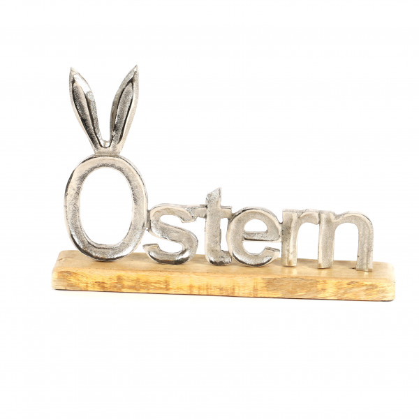 Schriftzug Ostern mit Hasenohren, Metall, 32x22x5 cm, natur