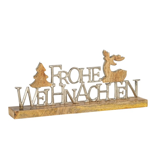 Schriftzug Frohe Weihnachten , 40 cm Metall auf Holzbase, 40x6x18 cm