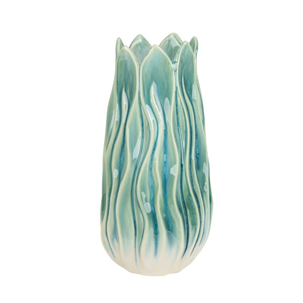 Keramik Vase, bauchig, 15xh31cm blau-weiß Reaktionsglasur