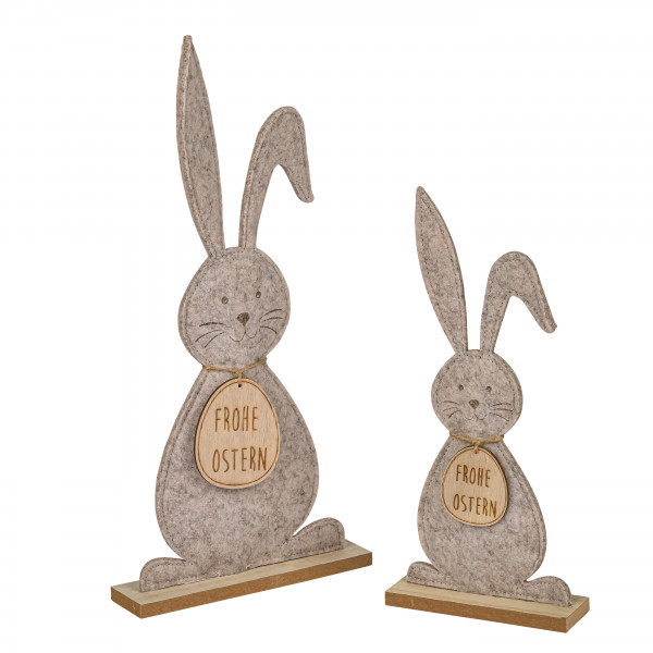 Hase Bommel , Filz, stehend beige, mit Schild