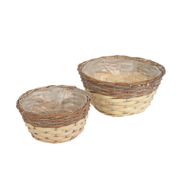 Rattan Pflanzschale Set/2 natur/braun rund, 19xH10/25xH12cm