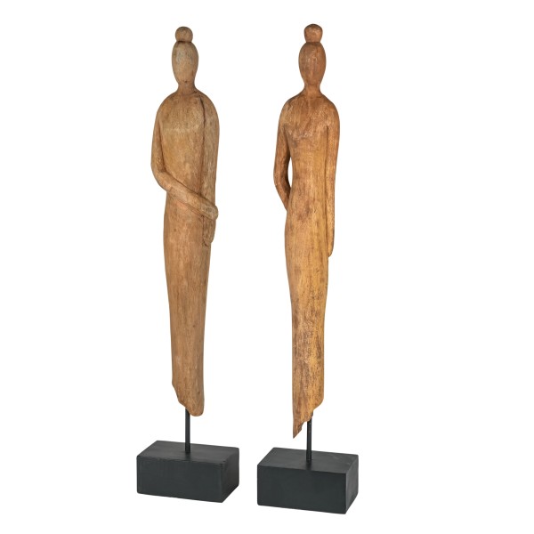 Holzfigur Frau mit Dutt, 14x8xH71cm, 2 Figuren sort, Mangoholz